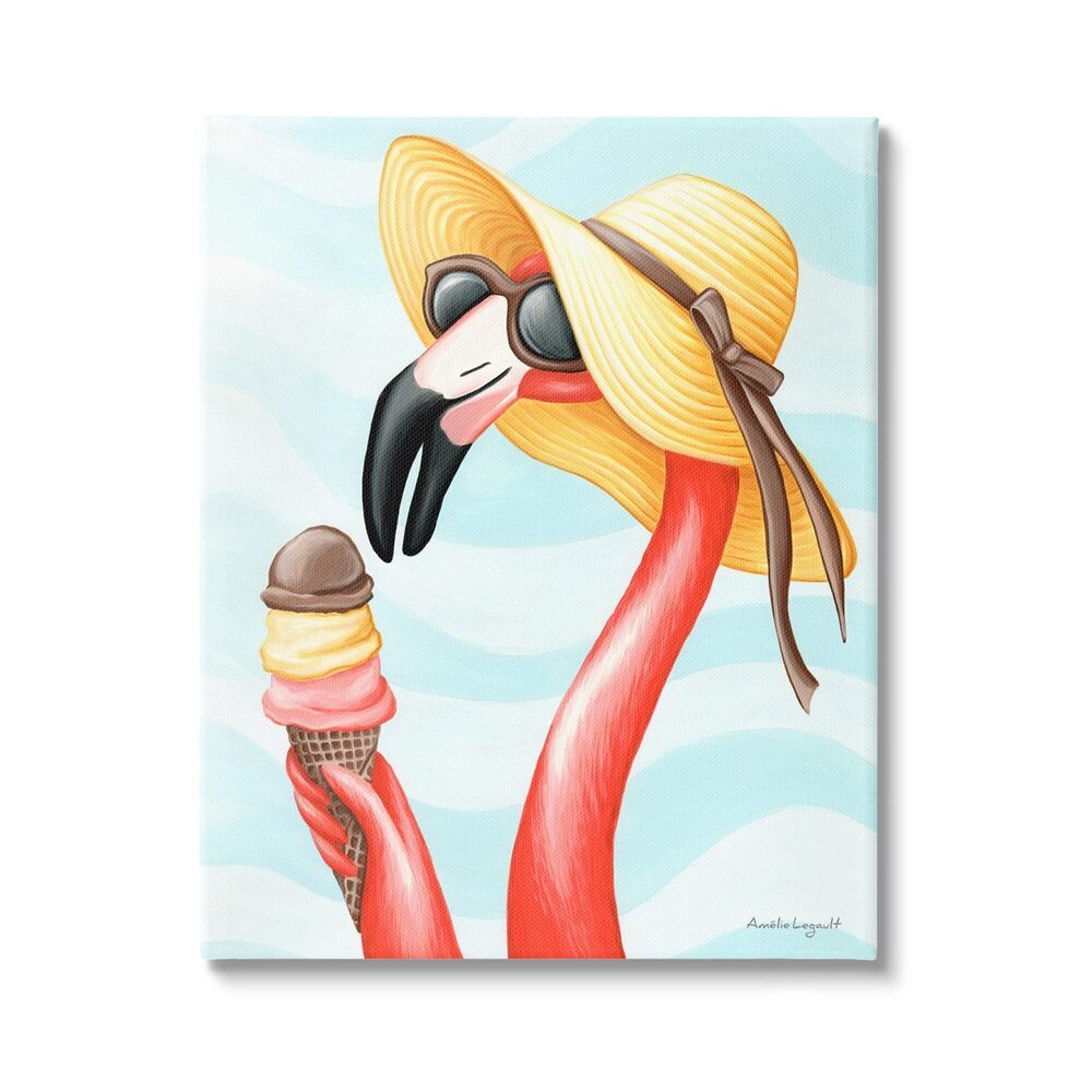 1017 Summertime Flamingo Sun Hat Enjoying Ice Cream Cone, Design by Amelie